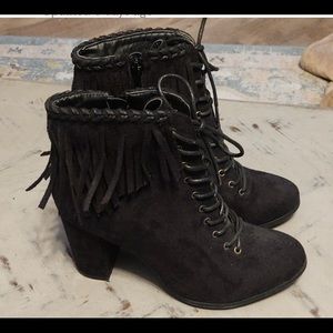Really cute fringed, lace up booties by Cato size 9